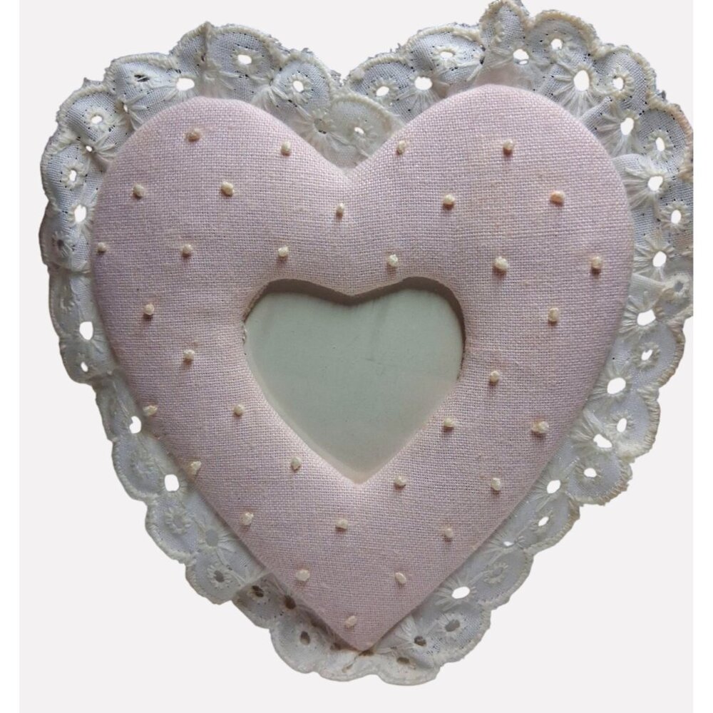 Heart-Shaped Pink Cloth & Lace Picture Frame With Stand 5x5 Inches